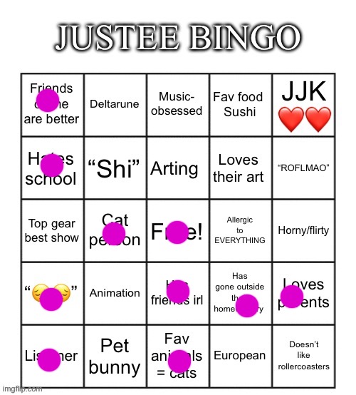 Justee bingo | image tagged in justee bingo | made w/ Imgflip meme maker
