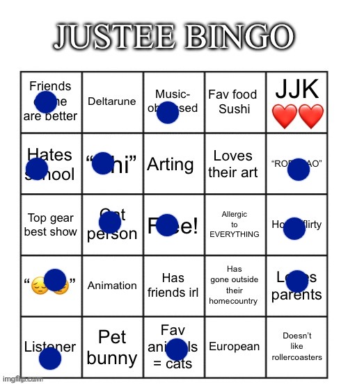 Justee bingo | image tagged in justee bingo | made w/ Imgflip meme maker