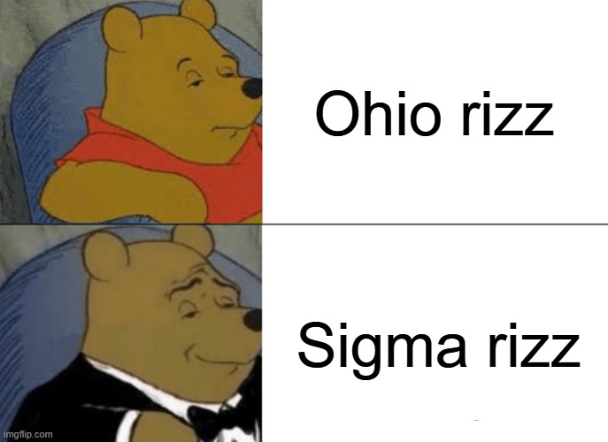 Tuxedo Winnie The Pooh Meme | Ohio rizz; Sigma rizz | image tagged in memes,tuxedo winnie the pooh | made w/ Imgflip meme maker