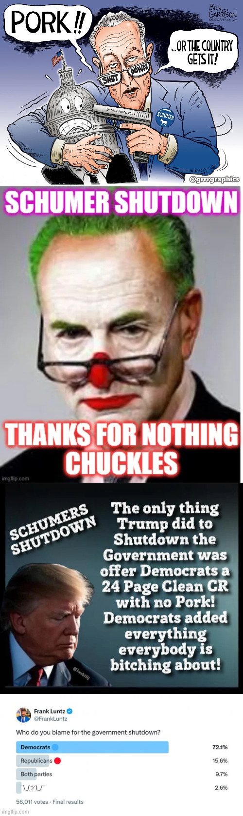 Americans know who is responsible for this shutdown | image tagged in schumer shutdown,america knows | made w/ Imgflip meme maker