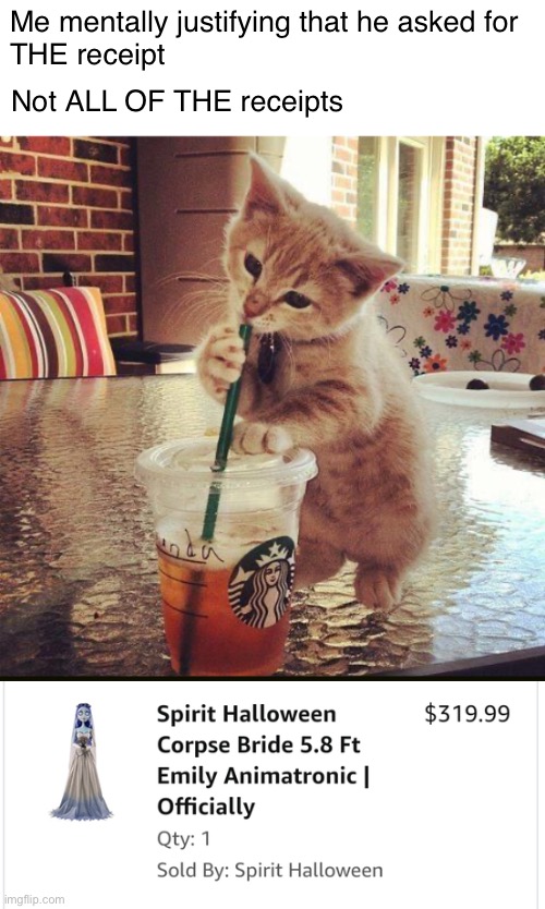 If I tell him the cumulative total, I’m going to be SO busted. Lol. | Me mentally justifying that he asked for
THE receipt; Not ALL OF THE receipts | image tagged in funny memes,halloween,decorating | made w/ Imgflip meme maker