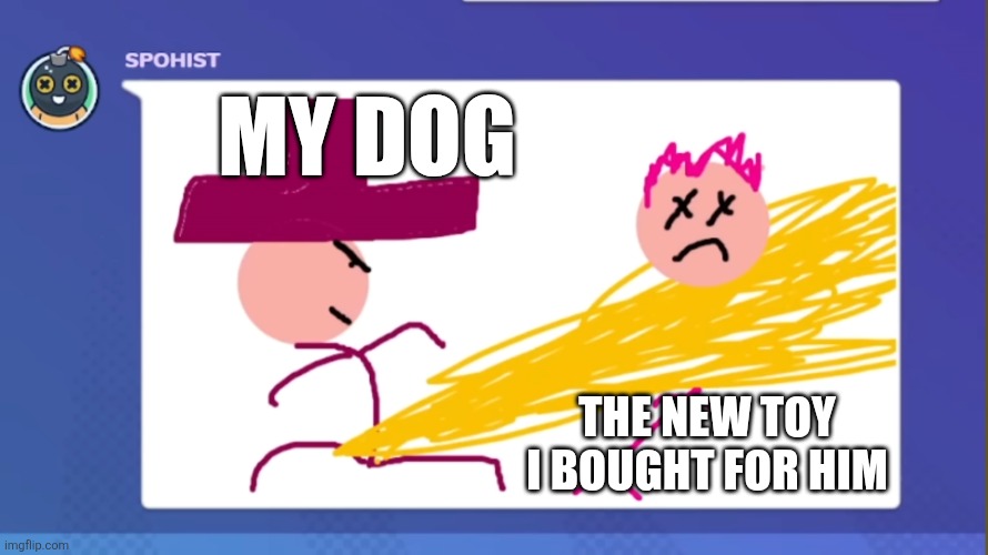 NEW TEMPLATE JUST DROP!!! (by me) - Credits to the Party Crashers! | MY DOG; THE NEW TOY I BOUGHT FOR HIM | image tagged in the piss beam | made w/ Imgflip meme maker