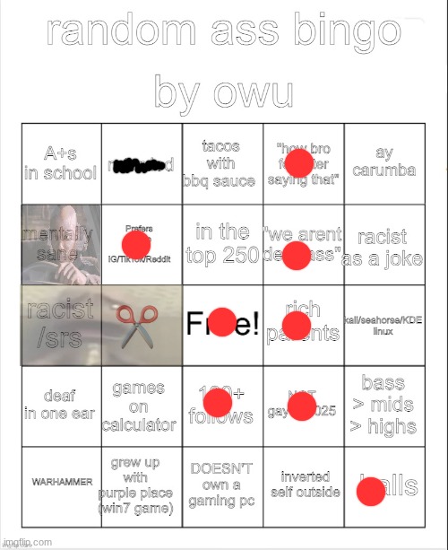 censored r wodr so I don't get smited | image tagged in random ass bingo | made w/ Imgflip meme maker