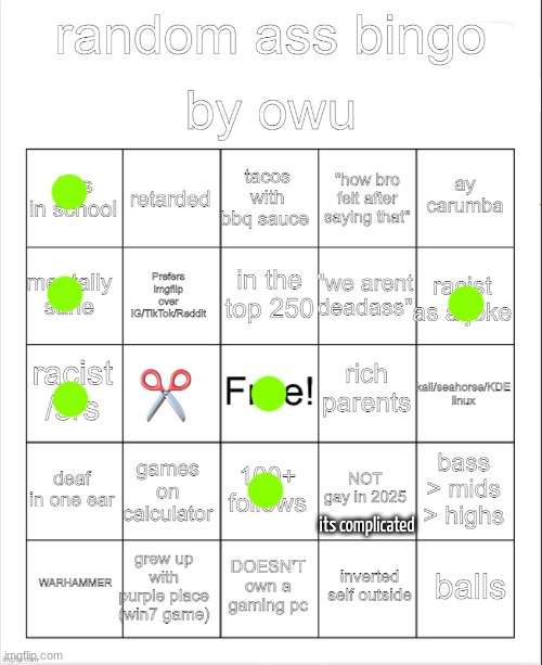 random ass bingo | its complicated | image tagged in random ass bingo | made w/ Imgflip meme maker