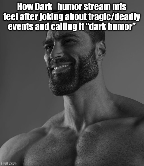Giga Chad | How Dark_humor stream mfs feel after joking about tragic/deadly events and calling it “dark humor” | image tagged in giga chad | made w/ Imgflip meme maker