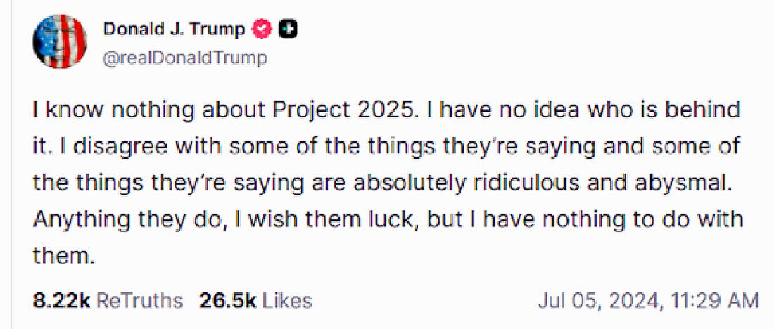 Trump denying Project 2025, before making the author head of OMB Blank Meme Template