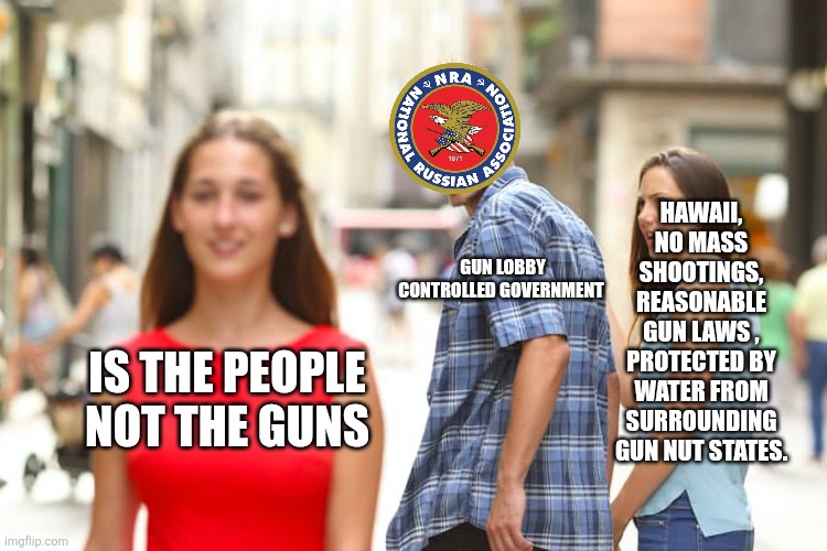 Amosexuality is a crisis | HAWAII, NO MASS SHOOTINGS, REASONABLE GUN LAWS , PROTECTED BY WATER FROM SURROUNDING GUN NUT STATES. GUN LOBBY CONTROLLED GOVERNMENT; IS THE PEOPLE NOT THE GUNS | image tagged in donald trump,trump,maga,gun control,guns,mass shooting | made w/ Imgflip meme maker