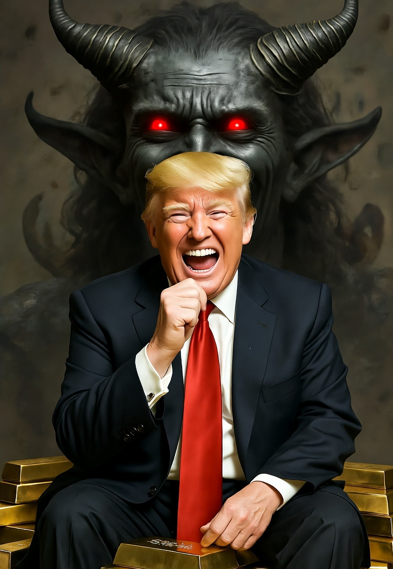 Donald Trump Satan laughing pile of gold Blank Meme Template