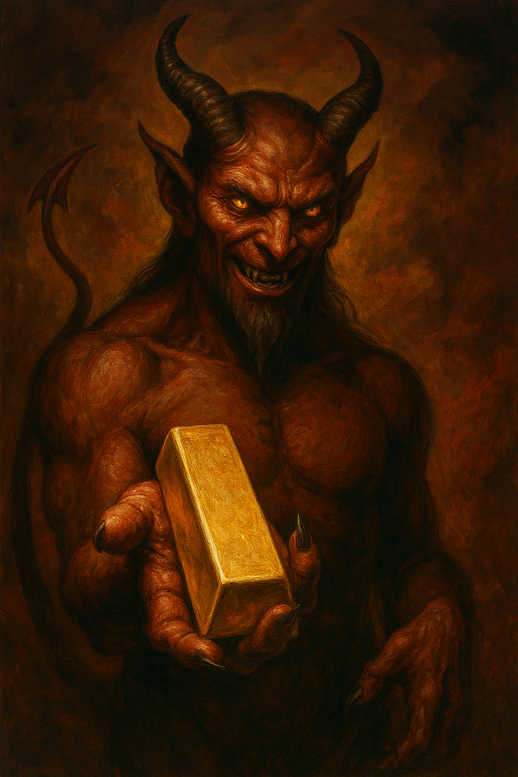 Satan holding out a bar of gold MAGA Blank Meme Template