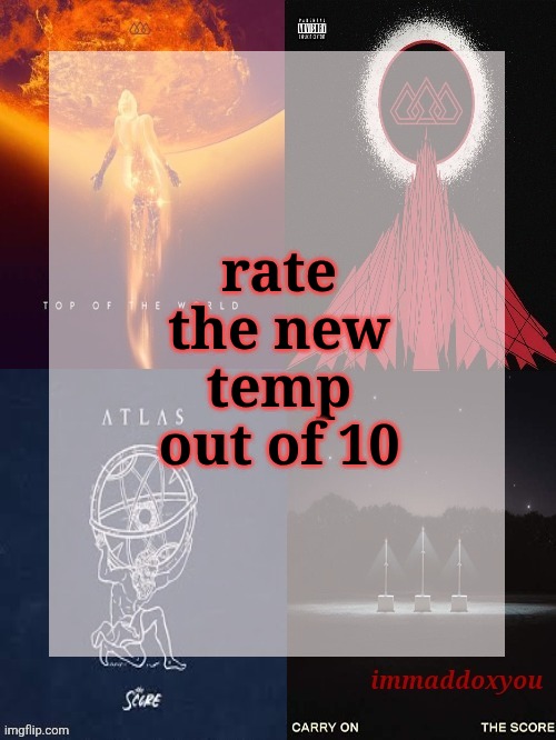 ik like nobody else listens to this band probably but they're fucking peak and you can't tell me otherwise!! | rate the new temp out of 10 | image tagged in immaddoxyou's epic asf the score announcement temp | made w/ Imgflip meme maker
