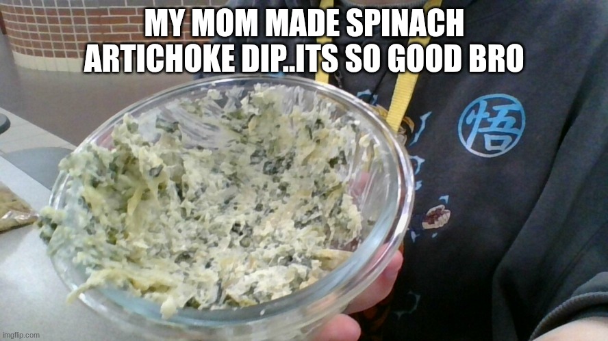 MY MOM MADE SPINACH ARTICHOKE DIP..ITS SO GOOD BRO | made w/ Imgflip meme maker