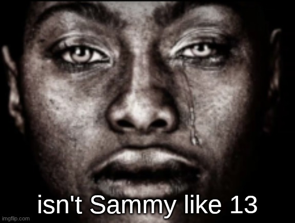 crying black guy | isn't Sammy like 13 | image tagged in crying black guy | made w/ Imgflip meme maker