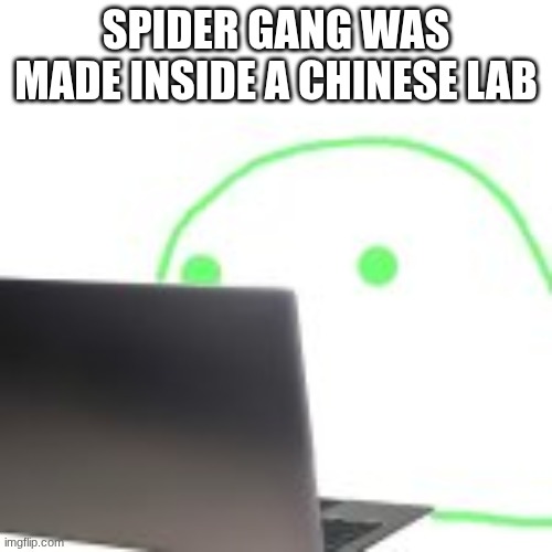 blobert computer | SPIDER GANG WAS MADE INSIDE A CHINESE LAB | image tagged in blobert computer | made w/ Imgflip meme maker