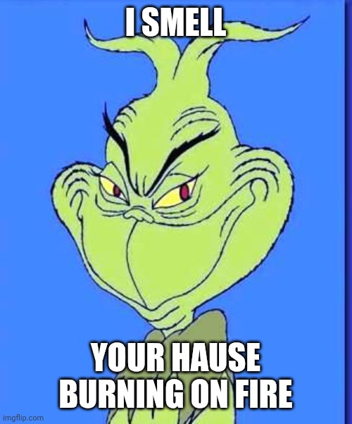 :D | I SMELL YOUR HAUSE BURNING ON FIRE | image tagged in good grinch | made w/ Imgflip meme maker