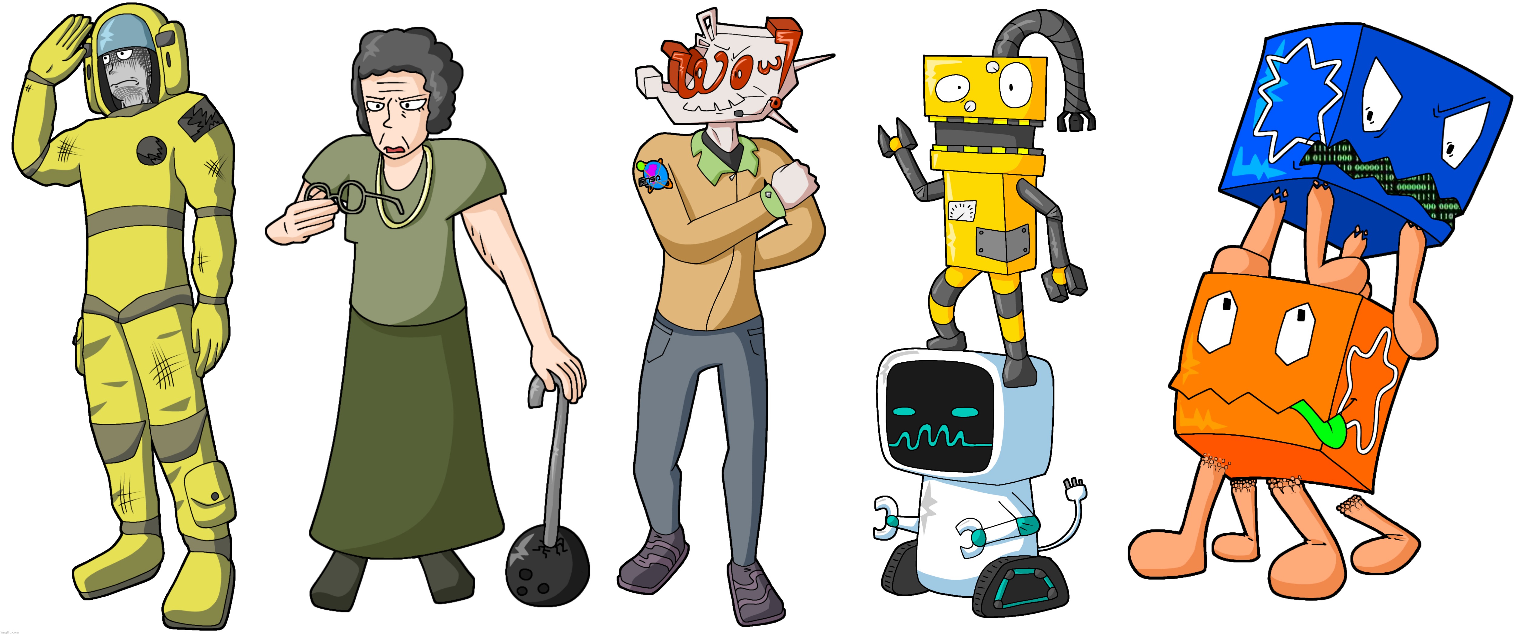 Honestly my favorite official character images i drew so far for galactic groove (the grandma one is there cuz the bowling ball) | made w/ Imgflip meme maker