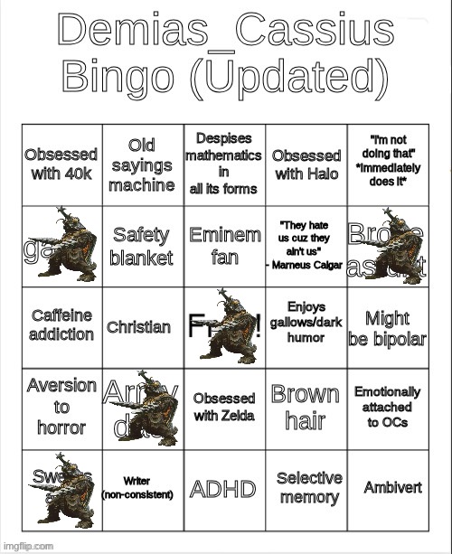 Demias_Cassius bingo (updated) | image tagged in demias_cassius bingo updated | made w/ Imgflip meme maker