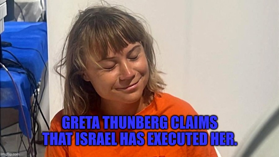 Greta Thunberg in Customer | GRETA THUNBERG CLAIMS THAT ISRAEL HAS EXECUTED HER. | image tagged in greta thunberg | made w/ Imgflip meme maker