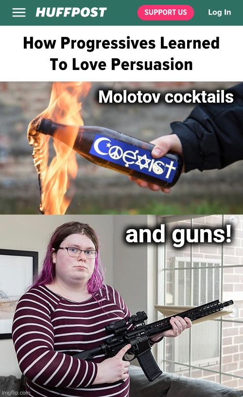 Lib "persuasion" | Molotov cocktails; and guns! | image tagged in memes,coexist,molotov cocktail,guns,democrats,violence | made w/ Imgflip meme maker