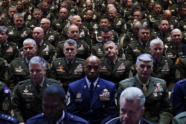 Trump Hegseth Generals Admirals meeting stoic no applause Blank Meme Template