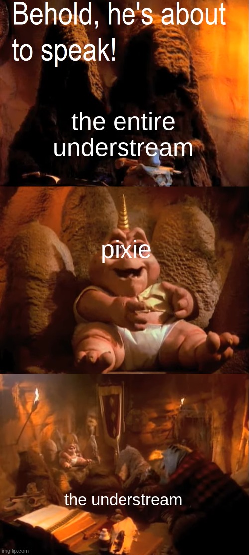 Behold, he's about to speak! | the entire understream pixie the understream | image tagged in behold he's about to speak | made w/ Imgflip meme maker