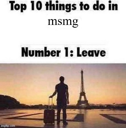 Top 10 things to do in blank | msmg | image tagged in top 10 things to do in blank | made w/ Imgflip meme maker