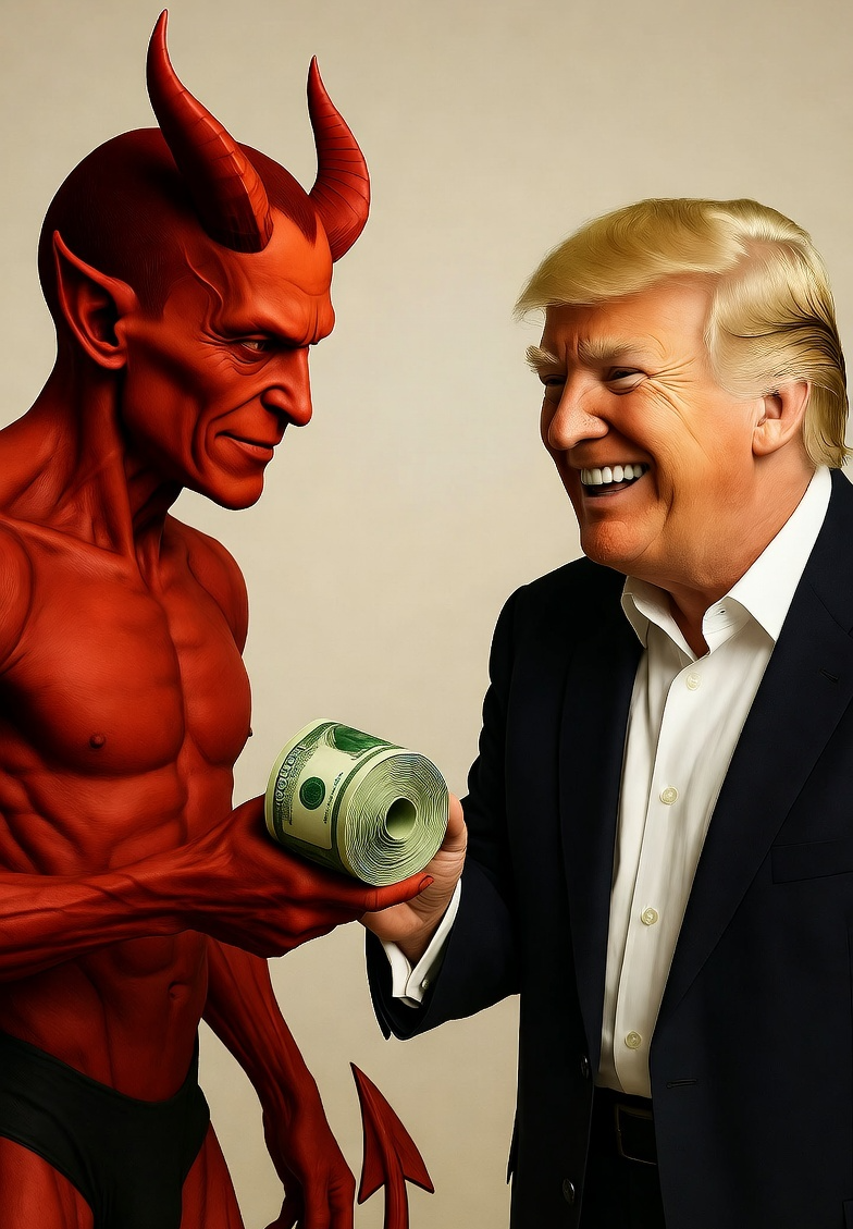 Donald Trump Satan Faustian Selling Soul for Money Mammon Blank Meme Template