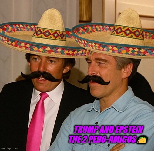 since sombreros and mustaches are trending | TRUMP AND EPSTEIN THE 2 PEDO-AMIGOS🌮 | made w/ Imgflip meme maker