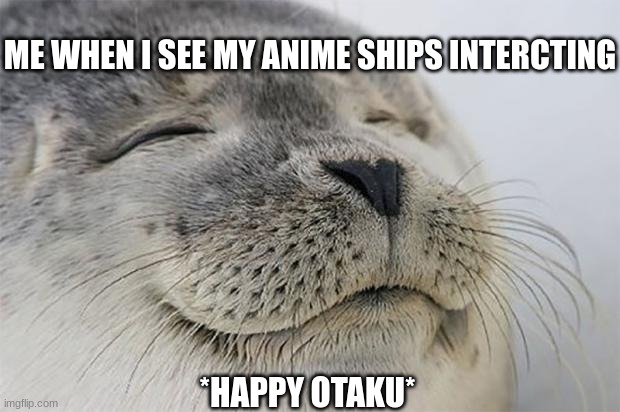 Satisfied Seal | ME WHEN I SEE MY ANIME SHIPS INTERCTING; *HAPPY OTAKU* | image tagged in memes,satisfied seal | made w/ Imgflip meme maker