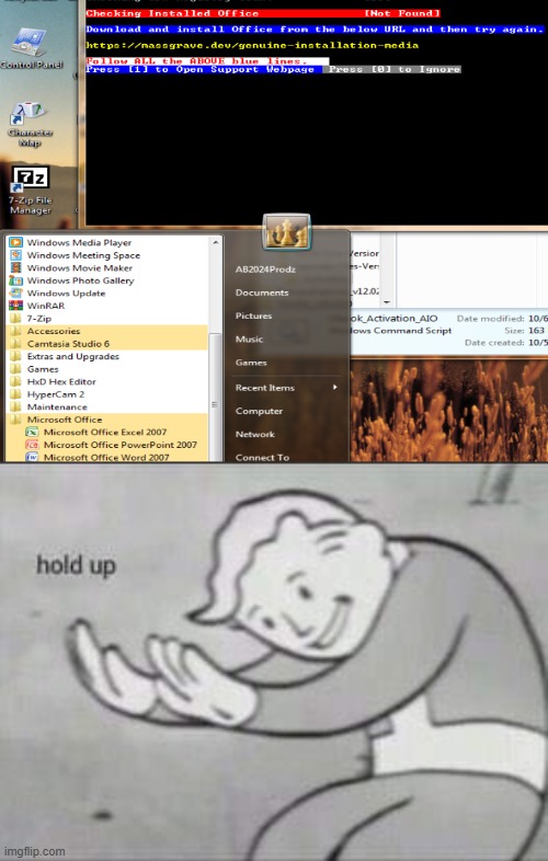 um, it looks to me that office 2007 was installed. | image tagged in fallout hold up | made w/ Imgflip meme maker