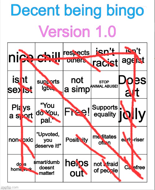 Decent being bingo | image tagged in decent being bingo | made w/ Imgflip meme maker
