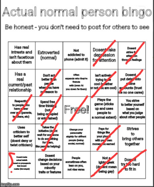 . | image tagged in actual normal person bingo | made w/ Imgflip meme maker