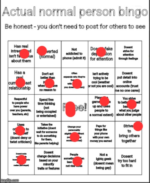 image tagged in actual normal person bingo | made w/ Imgflip meme maker