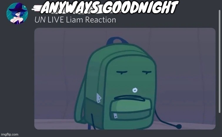 UN LIVE Liam reaction | ANYWAYS GOODNIGHT | image tagged in un live liam reaction | made w/ Imgflip meme maker