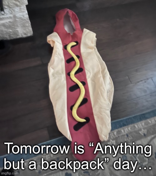 Tomorrow is “Anything but a backpack” day… | made w/ Imgflip meme maker
