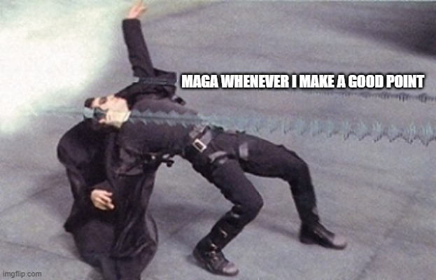 So true | MAGA WHENEVER I MAKE A GOOD POINT | image tagged in neo dodging a bullet matrix | made w/ Imgflip meme maker