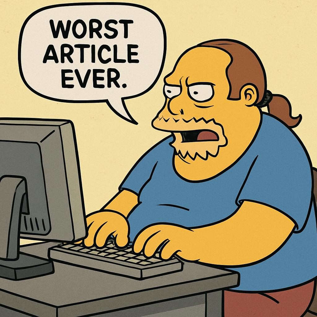 Comic book guy sitting at his computer typing while saying worst Blank Meme Template