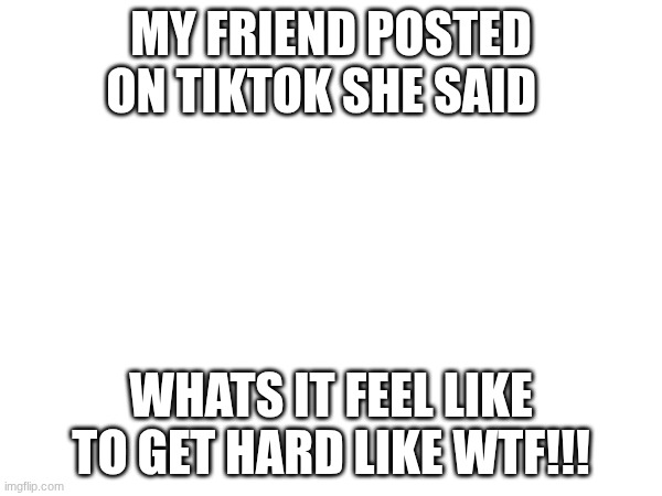 MY FRIEND POSTED ON TIKTOK SHE SAID; WHATS IT FEEL LIKE TO GET HARD LIKE WTF!!! | made w/ Imgflip meme maker