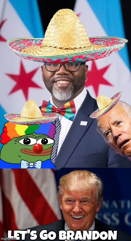 Chicago mayor meme | LET'S GO BRANDON | image tagged in laughing donald trump | made w/ Imgflip meme maker