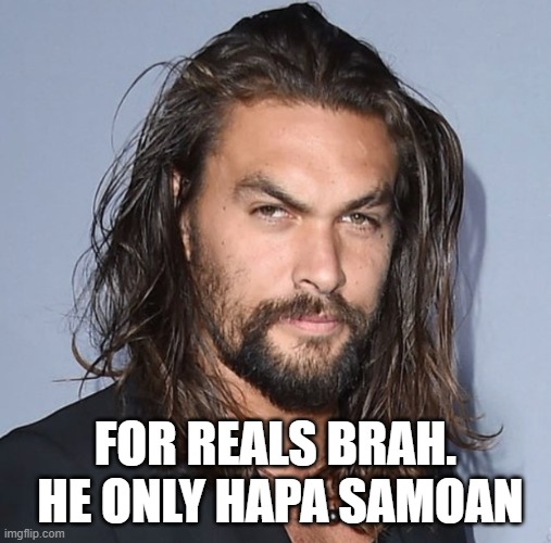Jason Momoa | FOR REALS BRAH.  HE ONLY HAPA SAMOAN | image tagged in jason momoa | made w/ Imgflip meme maker