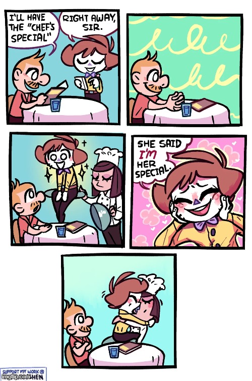 image tagged in restaurant,chef,special,kiss,plot twist,unexpected | made w/ Imgflip meme maker