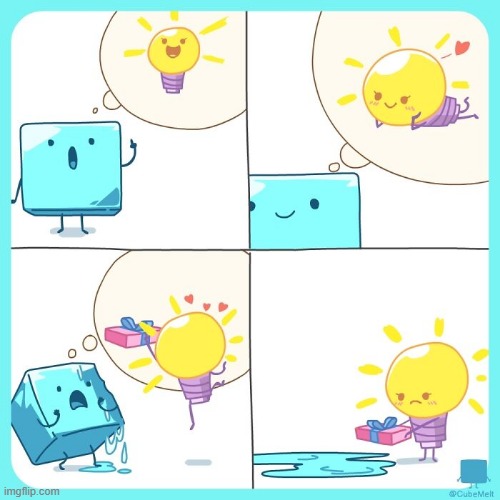 image tagged in ice cube,idea,light bulb,melting,water,oh no | made w/ Imgflip meme maker