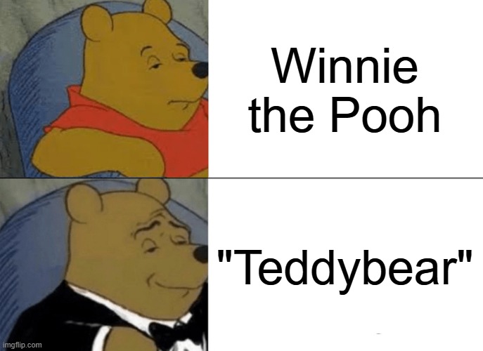 Winnie the Pooh | Winnie the Pooh; "Teddybear" | image tagged in memes,tuxedo winnie the pooh | made w/ Imgflip meme maker