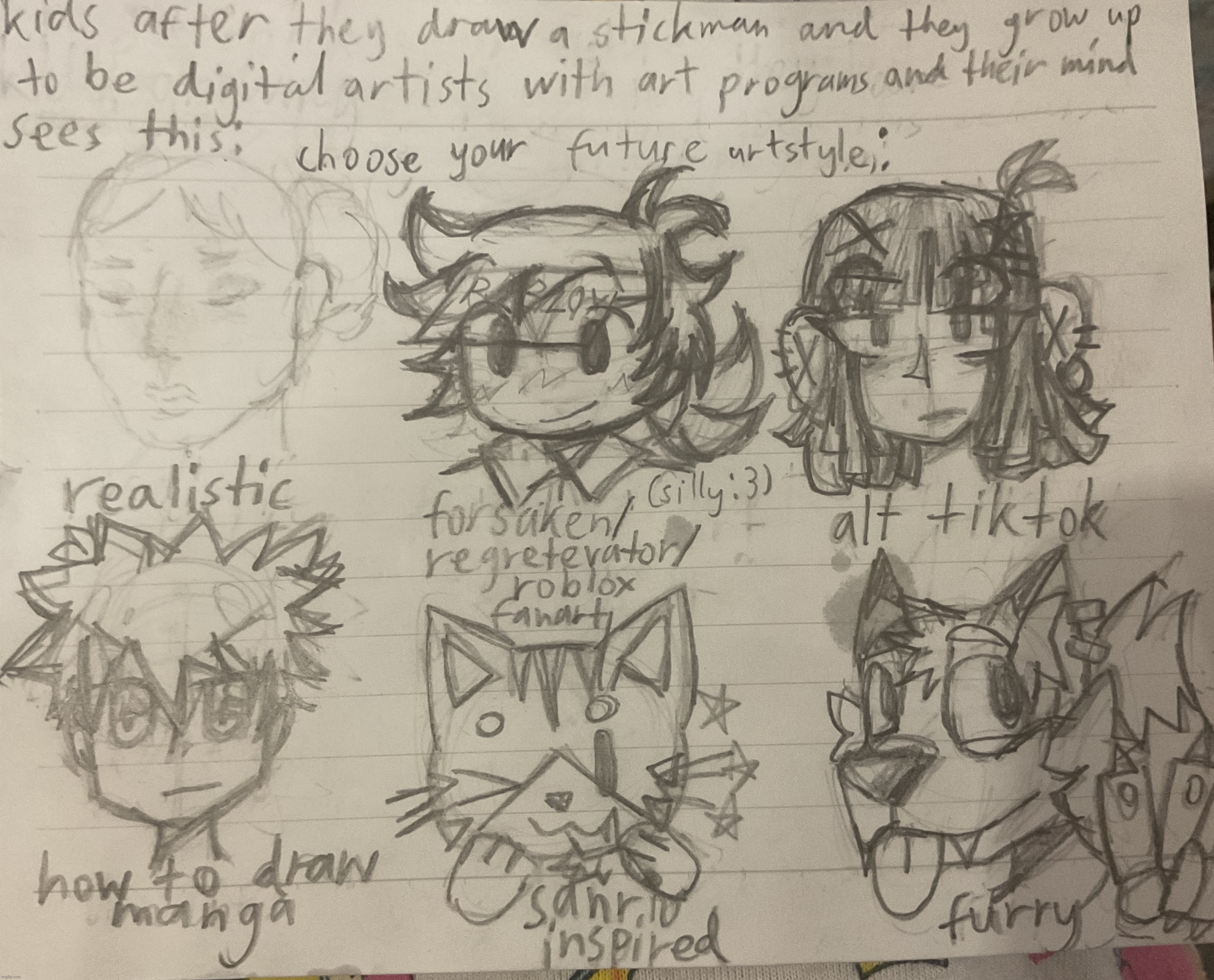 made a meme in traditional art (choose your future artstyle) | image tagged in funny,memes,art | made w/ Imgflip meme maker