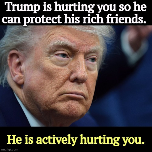 And he couldn't care less. | Trump is hurting you so he can protect his rich friends. He is actively hurting you. | image tagged in trump,tax cuts for the rich,cost of living,inflation,maga | made w/ Imgflip meme maker