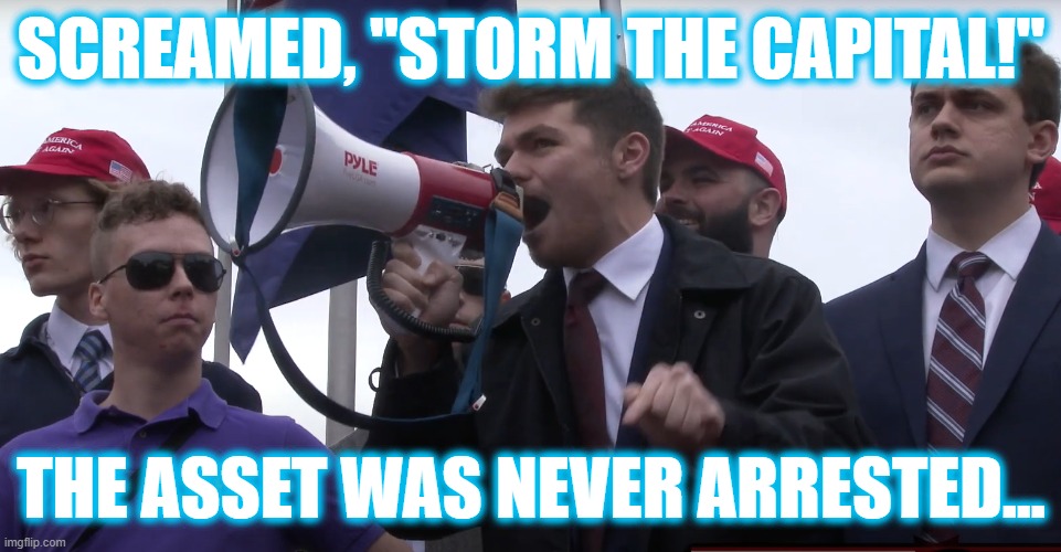 "Storm the Capital!" | SCREAMED, "STORM THE CAPITAL!"; THE ASSET WAS NEVER ARRESTED... | image tagged in truth | made w/ Imgflip meme maker