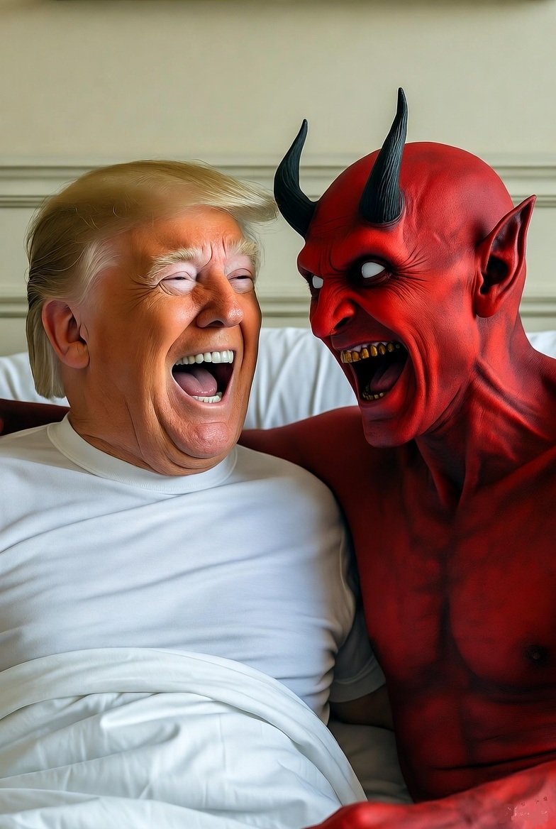 Donald Trump laughing in bed with Satan Blank Meme Template