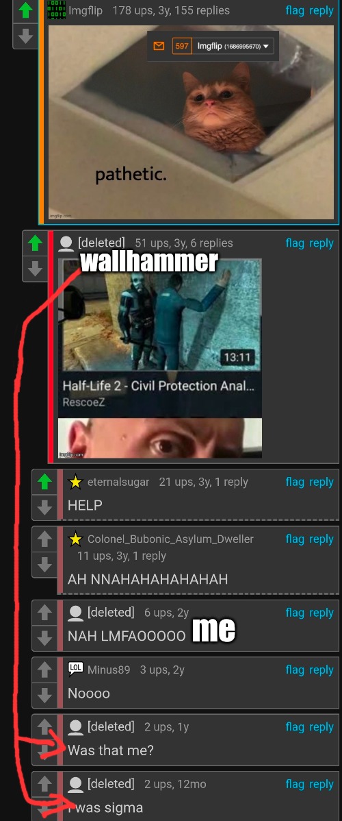 the deleted mfs here | wallhammer; me | made w/ Imgflip meme maker