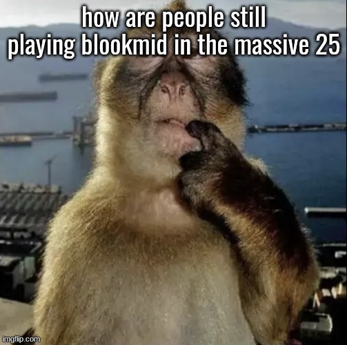 monkey thinking | how are people still playing blookmid in the massive 25 | image tagged in monkey thinking | made w/ Imgflip meme maker