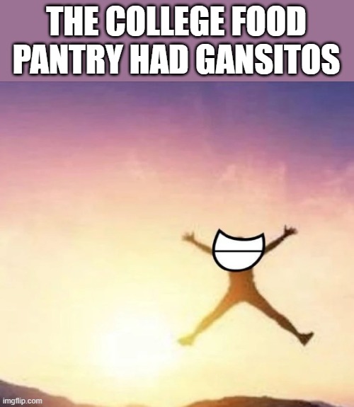 I LOVE THOSE THINGS | THE COLLEGE FOOD PANTRY HAD GANSITOS | image tagged in yippee | made w/ Imgflip meme maker