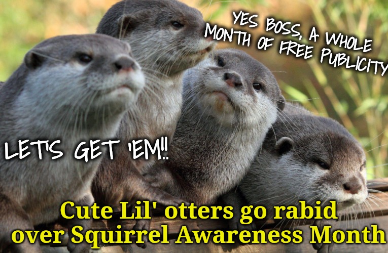 Headlines: In the Park Today... | YES BOSS, A WHOLE MONTH OF FREE PUBLICITY! LET'S GET 'EM!! Cute Lil' otters go rabid over Squirrel Awareness Month | image tagged in stinkin squirrels get all the attention | made w/ Imgflip meme maker